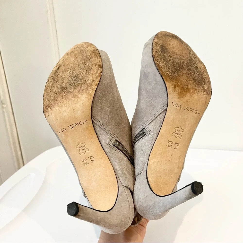⭐️ Via Spiga Gray Suede Open Toe Slingback Bootie 7.5